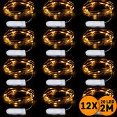 Kerstverlichting op batterij, 12 stuks, 2 meter 20 LEDs, Warm Wit, Lichtsnoer type Nano Koperdraad, Kerstboomverlichting, Inclusief CR2032 batterijen, Lichtslinger geschikt voor binnen, kerstverlichting led