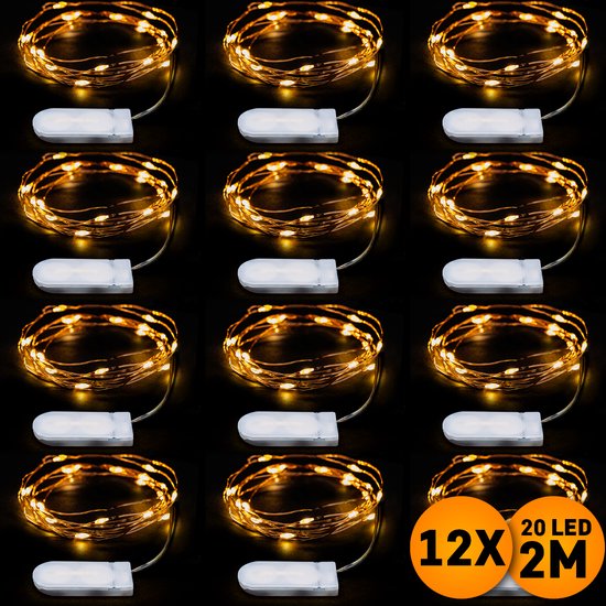 Kerstverlichting op batterij, 12 stuks, 2 meter 20 LEDs, Warm Wit, Lichtsnoer type... bol