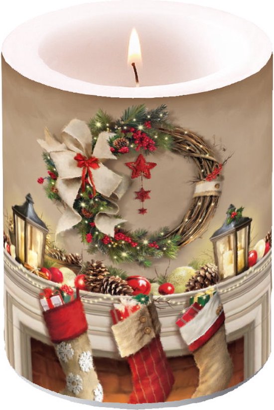 Ambiente - Kaars - Wreath & Socks - 75 branduren - Winter - Kerst
