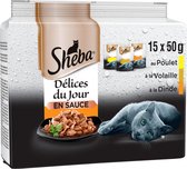 4x Sheba Delices du jour gevogelte in saus- 15x 50g ( 5x kip -5x gevogelte - 5x kalkoen)