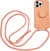 Høyde - Geschikt voor iPhone 13 Pro - Telefoonhoes met koord + Socket houder - Oranje