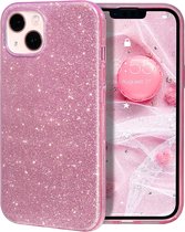 Hoesje Geschikt voor iPhone 14 Plus Glitter Siliconen backcover – Roze