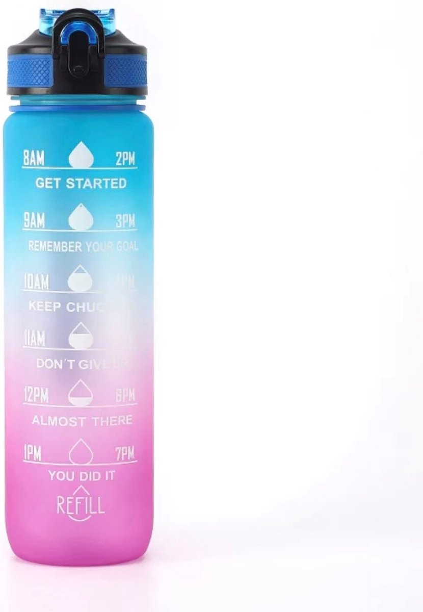 ACTION BOTTLE - Waterfles 1 liter - Motivatie - Lekvrij - Blauw Roze