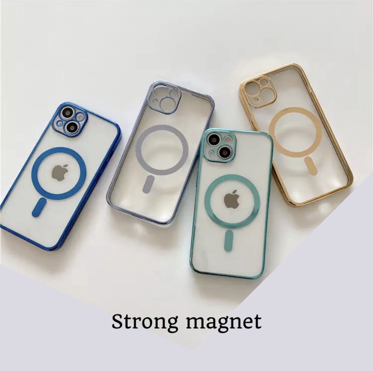 iPhone 14 Magnetische Hoesje Transparant-Zilver - Magnetisch Hoesje met Ring iPhone 14 - iPhone 14 Magneet Case