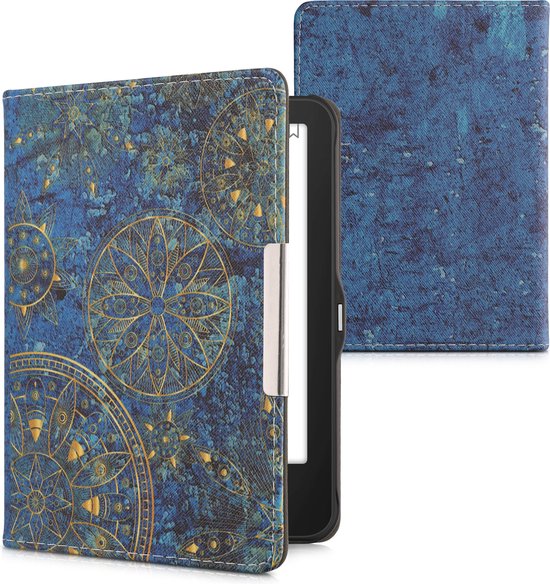 Housse kwmobile pour Tolino Vision 1 / 2 / 3 / 4 HD - Housse pour liseuse en jaune / bleu foncé - Motif Mandala