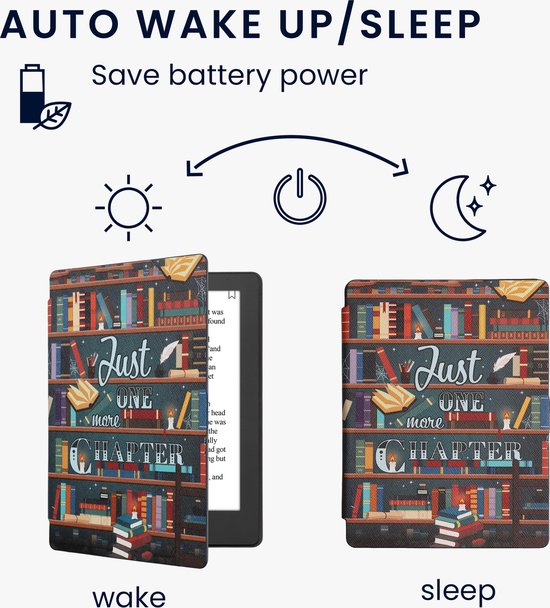kwmobile e-reader hoesje geschikt voor Kobo Aura H2O Edition 2 hoes - E reader flip case met magnetische sluiting - Ereader cover - bibliotheek design in meerkleurig — afbeelding 5
