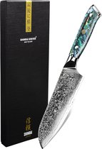 Shinrai Japan - Couteau Japonais Santoku 18 cm - Couteau de Chef - Couteau Damas - Bijoux en Nacre - Avec Coffret Cadeau Luxe