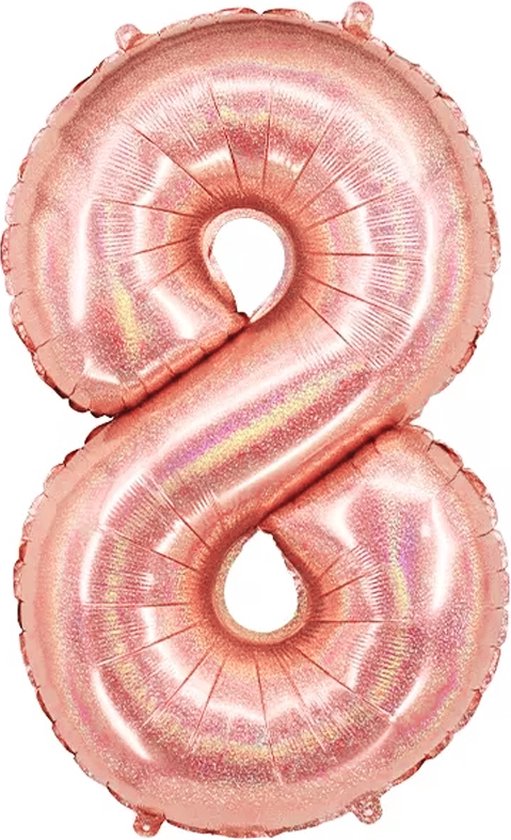Ballon Cijfer 8 Jaar Rose Goud Helium Ballonnen Verjaardag Versiering Feest versiering Met Rietje Glitter - 86Cm