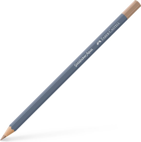 Grijze aquarelpotlood met pastel omber punt, op een witte achtergrond.