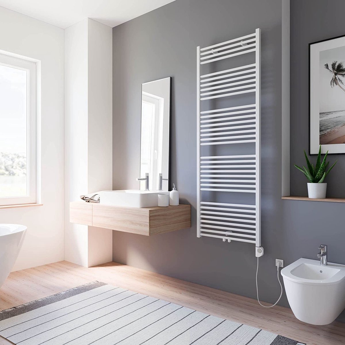 Radiateur sèche serviette électrique miroir - 800 Watts - 180 x 40 cm  vertical