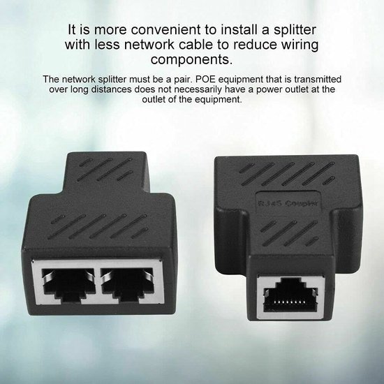 RJ45 Ethernet Splitter Adapter – 1 Naar 2 Poorten – Metalen Behuizing – Geschikt Voor Cat5 Tot Cat7 – Geen Switch – Signaal Stabiel