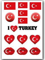 GlittersXL - Temporary Tattoo Turkije / Turkey (A5 formaat) [Neptattoo - Tijdelijke tatoeage smink schmink versiering - Nep Fake Tattoos - Water overdraagbare festival sticker glitter - Volwassenen Kinderen Jongen Meisje | WK, World Cup, Voetbal