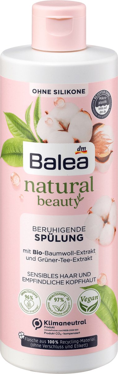 Balea Crèmespoeling Natural Beauty Biologisch katoenextract en groene thee-extract, 350 ml