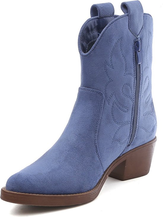 DREAM PAIRS Cowboylaarzen voor dames, cowboylaarzen, lage halfhoge hak