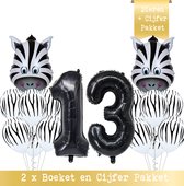 Snoes * Cijfer Ballon 13 Jaar Zebra Jungle Thema Ballon Boeketten Set van 15 Zebra Safari Verjaardag Folie en Latex ballonnen Hoera 13 Jaar Nummer Ballon