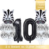 Snoes * Cijfer Ballon 10 Jaar Zebra Jungle Thema Ballon Boeketten Set van 15 Zebra Safari Verjaardag Folie en Latex ballonnen Hoera 10 Jaar Nummer Ballon