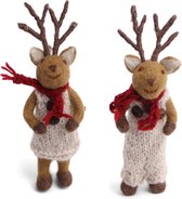 Twee vilten Hertjes Kersthangers Jongen & Meisje - hangend of staand - 15 cm van Én Gry & Sif