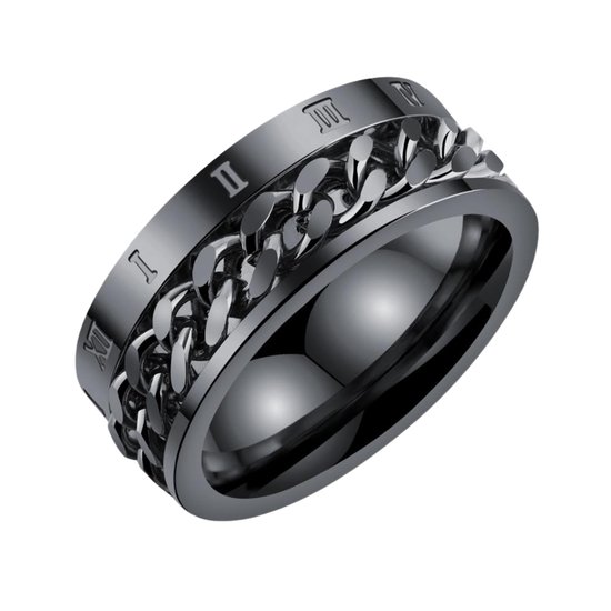 Ring d'anxiété - (Rome) - Ring de stress - Ring Fidget - Ring d'anxiété pour doigt - Ring tournant - Ring tournant - Zwart - (17,75 mm / Taille 56)