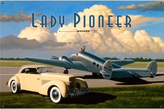 Wandbord - Lady Pioneer - Voor De Auto En Vliegtuig Liefhebber