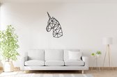 Geometrische Eenhoorn 2- Big - Wanddecoratie - Lasergesneden - Zwart - Geometrische dieren en vormen - Houten dieren - Muurdecoratie - Line art - Wall art