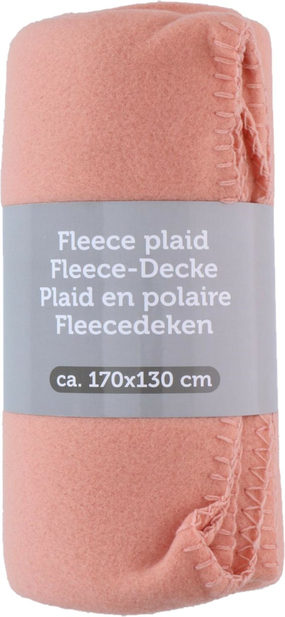 Excellent Houseware Deken-plaid - fleece-polyester roze - 170x130 cm Zalmroze