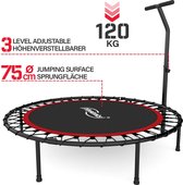 GoodVibes - Opvouwbare Fitness Trampoline voor Binnen en Buiten - Diameter 101 cm - In hoogte verstelbare handgreep - Max. 120 kg - Met Rubberen Ophanging / Vering - Mini Rebounder - Rood