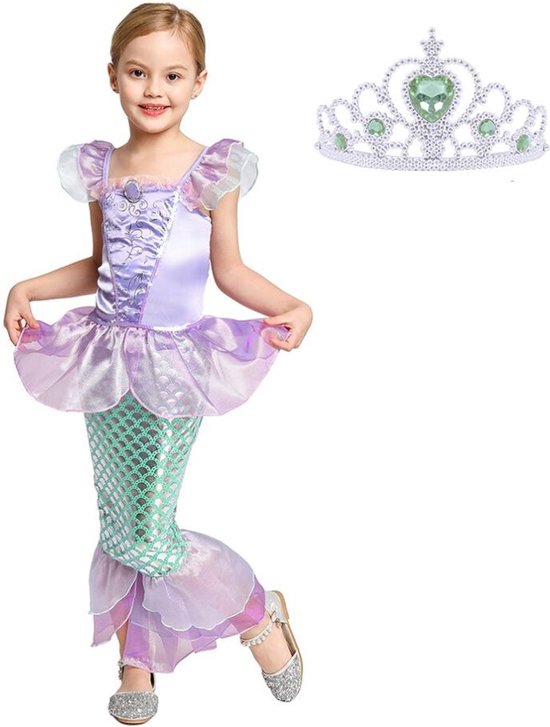 Zeemeermin jurk Prinsessenjurk + kroon - groen- Maat 128/134 (130) Prinsessenjurk meisje verkleedkleren meisje - verjaardag