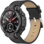 Leer Smartwatch bandje - Geschikt voor Amazfit T-Rex - Pro leren bandje - zwart - Strap-it Horlogeband / Polsband / Armband