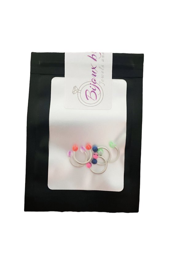 Bijoux by Ive - Piercing lèvres, sourcils, nez - Barre circulaire - Boule - Set de 5 - Différentes couleurs