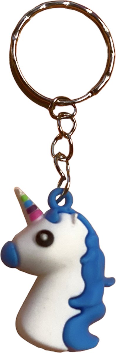 Bijoux by Ive - Sleutelhanger met sleutelring en Eenhoorn - Unicorn - Blauw - Wit