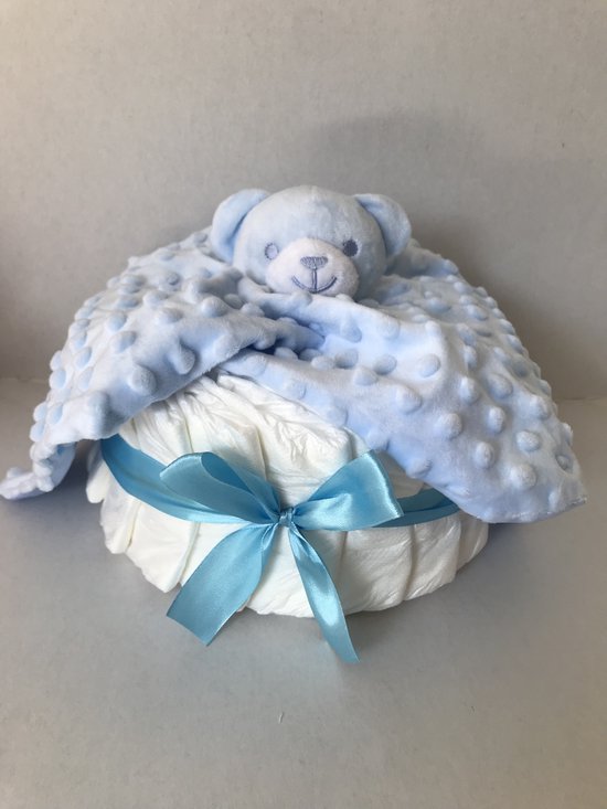 Luiertaart small jongen met knuffeldoekje | kraamcadeau | babyshower | kraamfeest — afbeelding 2