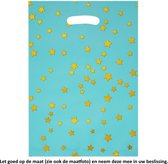 10x Uitdeelzakjes Blauw met goud kleurige sterren 16.5 x 25 cm - Cellofaan Plastic Traktatie Kado Zakjes - Snoepzakjes - Koekzakjes - Koekje - Cookie Bags - Blue with gold stars - Christmas - Kerst - Sterrennacht
