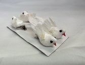 4 witte vogeltjes met klip voor kerst of huwelijk