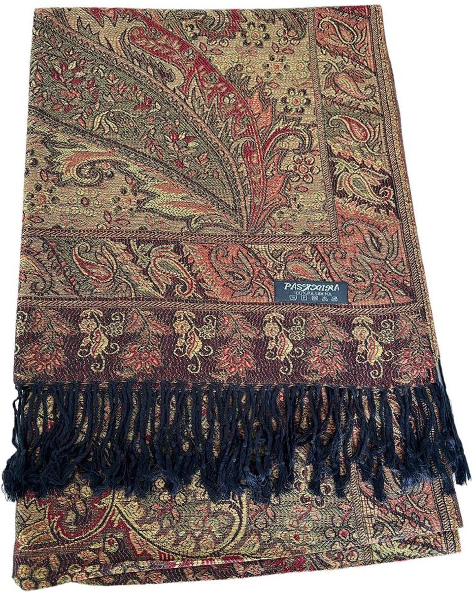 Lorenzo Cana Pashmina sjaal, sjaal, 100% kasjmier kasjmier, damessjaal, geweven, meerkleurig, Paisley patroon beige-meerkleurig, 70 x 200 cm