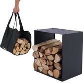 Lendo Online brandhoutrek 40x28x40cm + draagtas– Binnen en buiten - haardhout opslag – haardhoutrek – houtopslag –zwart - metaal