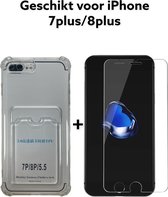 iPhone 7plus/8plus hoesje met pas houder transparant + x1 screen protector iphone 7plus/8plus back cover doorzichtig card holder iphone 7plus/8plus achterkant + x1 screenprotector