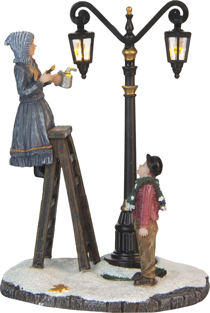 LuVille Kerstdorp Miniatuur Lantaarnaansteker - L8 x B6,5 x H11 cm