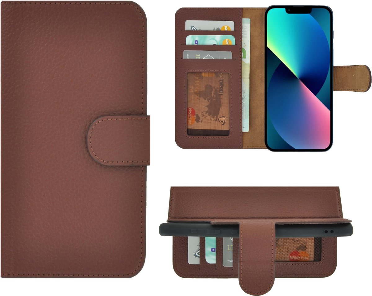 MoDo hoesje Geschikt voor iPhone 14 - Leer Book Case - Bruin