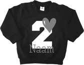 Verjaardag sweater hart met naam-2 jaar-zwart-Maat 92