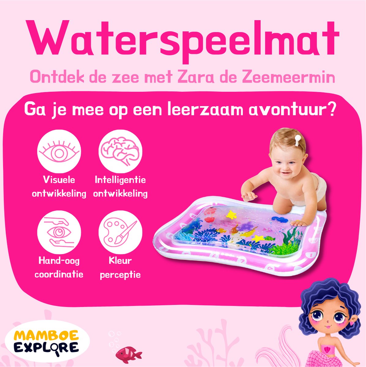 Mamboe Waterspeelmat Roze | 70 x 50 cm | Watermat baby | Waterspeelgoed | Speelmat | Speelkleed Baby Opblaasbaar | Tummy Time | Kraamcadeau thumbnail 2