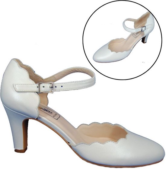 Stravers - Escarpins en cuir blanc taille 34 avec sangle Petites pointures Chaussures de mariée Chaussures de mariage
