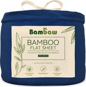 Laken de Bamboe | 240cm x 300 | Blauw Marine | Drap supérieur 2 personnes Extra large | Lits jumeaux | Drap plat ultra doux | Beddengoed de Luxe en Bamboe | Feuilles hypoallergéniques | Puur Bamboe Viscose Rayonne | Tissu Ultra respirant | Bambaw