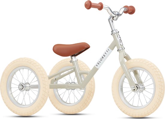 Veloretti Tricycle loopfiets - Driewieler 12 inch - Grijs / Beige - 1.5-4 jaar