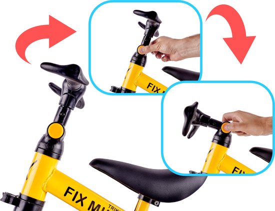 Fix Mini tricycle tricycle 3 en 1 avec pédales - jusqu'à 30 kg - de 1,5 à 4 ans - jaune noir - vélo d'équilibre - bon pour le développement - cadre en aluminium