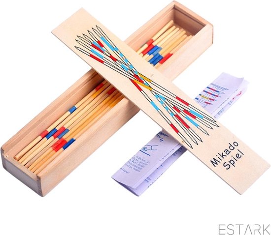 ESTARK® Mikado Spel - Houten Mikado Game - Luxe edition - 42-delig - in houten kistje - met spelregels - 20CM - Spel Houten Stokjes - Gezelschapsspel - MIKADO