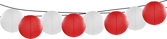 Feest/tuin versiering 8x stuks luxe bol-vorm lampionnen rood en wit dia 35 cm