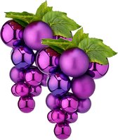 Grappe de raisin faux fruits / décoration de Noël faux fruits - 28 cm - violet - 2x pièces