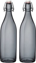 Cuisine Elegance lot de 2x bouteilles de conservation verre bouchon basculant gris de 1 litre