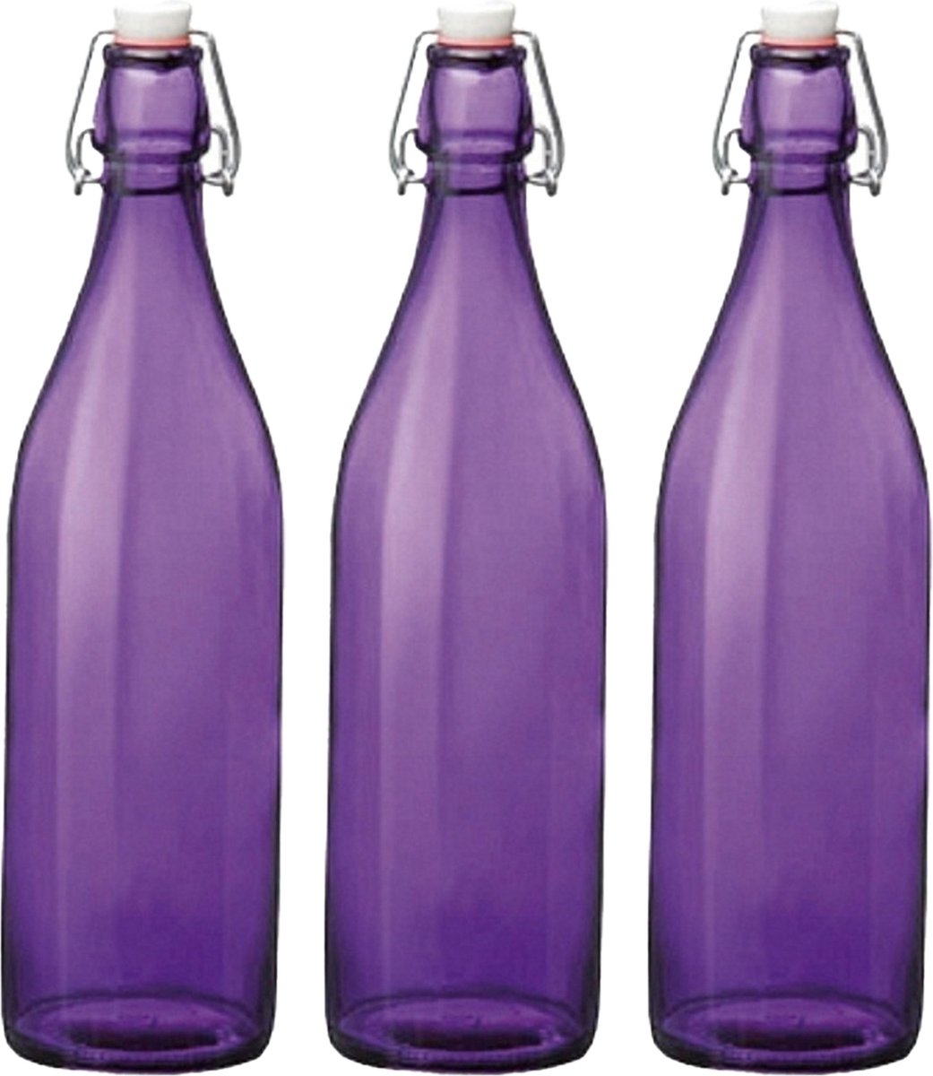 Cuisine Elegance set van 4x stuks weckflessen paars beugeldop glas van 1 liter