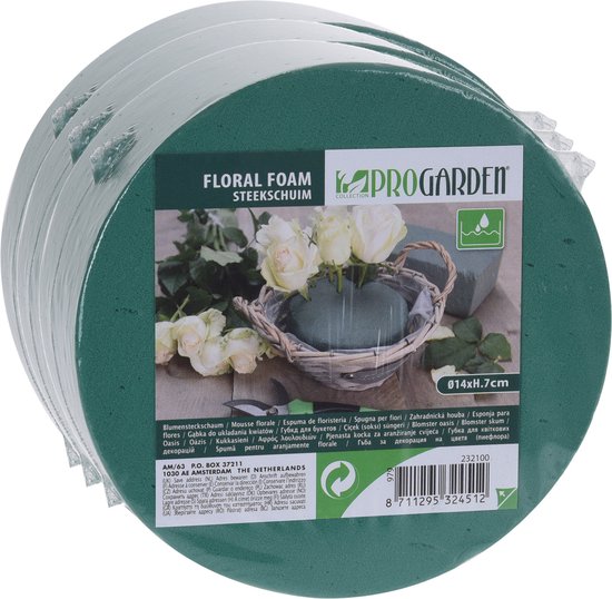 3x stuks steekschuim/oase nat rond groen D14 x H7 cm 3x stuks steekschuim/oase nat rond groen D14 x H7 cm